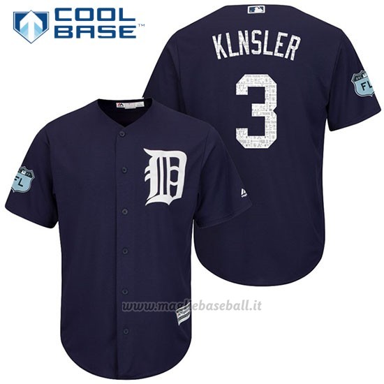Maglia Baseball Uomo Detroit Tigers Ian Klnsler 3 Blu 2017 Allenamento Primaverile Cool Base Giocatore